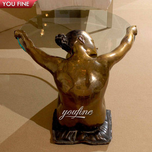 Mesa de Centro YOUFINE con Escultura de Hipopótamo de Bronce y Cubierta de Vidrio Templado Ovalado Transparente para Decoración de Vestíbulos de Hotel y Salas de Estar - Product Image 4