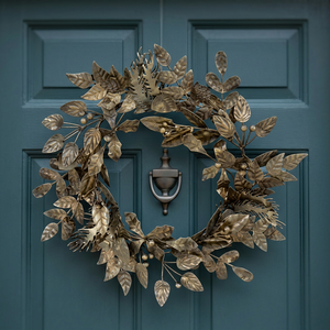 Rustic Metal Leaf Wreath Handmade Decorative <b>Flowers</b> Round Unlit Christmas Wreath <b>Single</b>-piece Package - Product Image 2