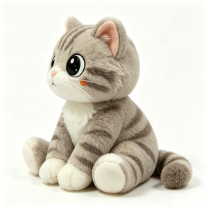Customized Chubby blush cheek striped grey <b>cat</b> <b>plush</b> doll complete fluffy tail minimalist dorm decor - Product Image 4