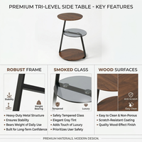 Table d'appoint en forme de C, 3 niveaux, multi-matériaux, avec grain de noyer, vente en gros OEM