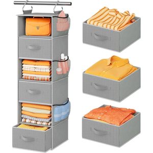 Organisateur de placard suspendu à 6 étagères avec 3 tiroirs amovibles et poches latérales pour le rangement des vêtements dans la chambre - Product Image 1