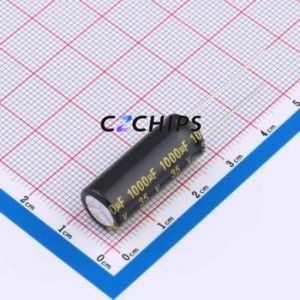 Condensateur électrolytique en aluminium à montage traversant CD26G1VM102G250T, composant à montage traversant THT, D10xL25mm 1000uF 20% 35V 5mm - Product Image 1