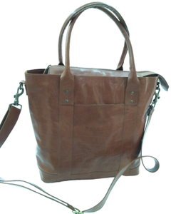 Bolso de compras personalizado de cuero genuino para mujer, bolso de mano con correa de hombro ajustable, cierre de cremallera, logotipo personalizado, para viaje - Product Image 3