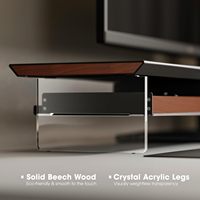 Support d'écran double à 2 niveaux en bois avec tiroir et pieds en acrylique pour étagère de bureau avec organisateur de rangement