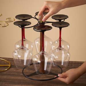 ชั้นวางแก้วไวน์ทันสมัยพร้อมฐานไม้เนื้อแข็งและโครงเหล็กสำหรับจัดแสดงในบ้าน รองรับแก้วไวน์ได้ 5 ถึง 9 ใบ - Product Image 5