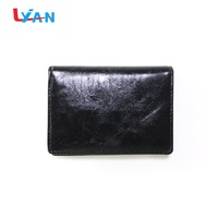 Dompet Kartu Bisnis Klasik Pria LIYAN Kualitas Unggul Kulit Asli Hitam Penutup Kancing Multifungsi 3 in 1