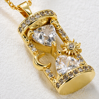 Chaîne pendentif Mylove personnalisée vintage en laiton plaqué or 18 carats avec cœur sablier et cristaux CZ soleil lune pour femme, idéal pour cadeaux de bijoux
