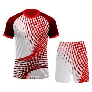Conjunto de Camiseta de Fútbol Personalizada para Hombre, Diseño de Puntos Rojos y Blancos, Sublimada, de Secado Rápido, Manga Corta, Transpirable, Uniforme Deportivo para Adultos, para Todas las Temporadas - Product Image 1