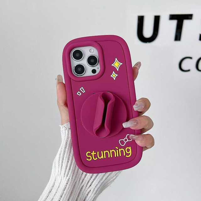 Hot Selling Popular Silicone 3D Lipstick Stand Mobile Phone case Flip Cover Makeup Mirror Silicone Phone case