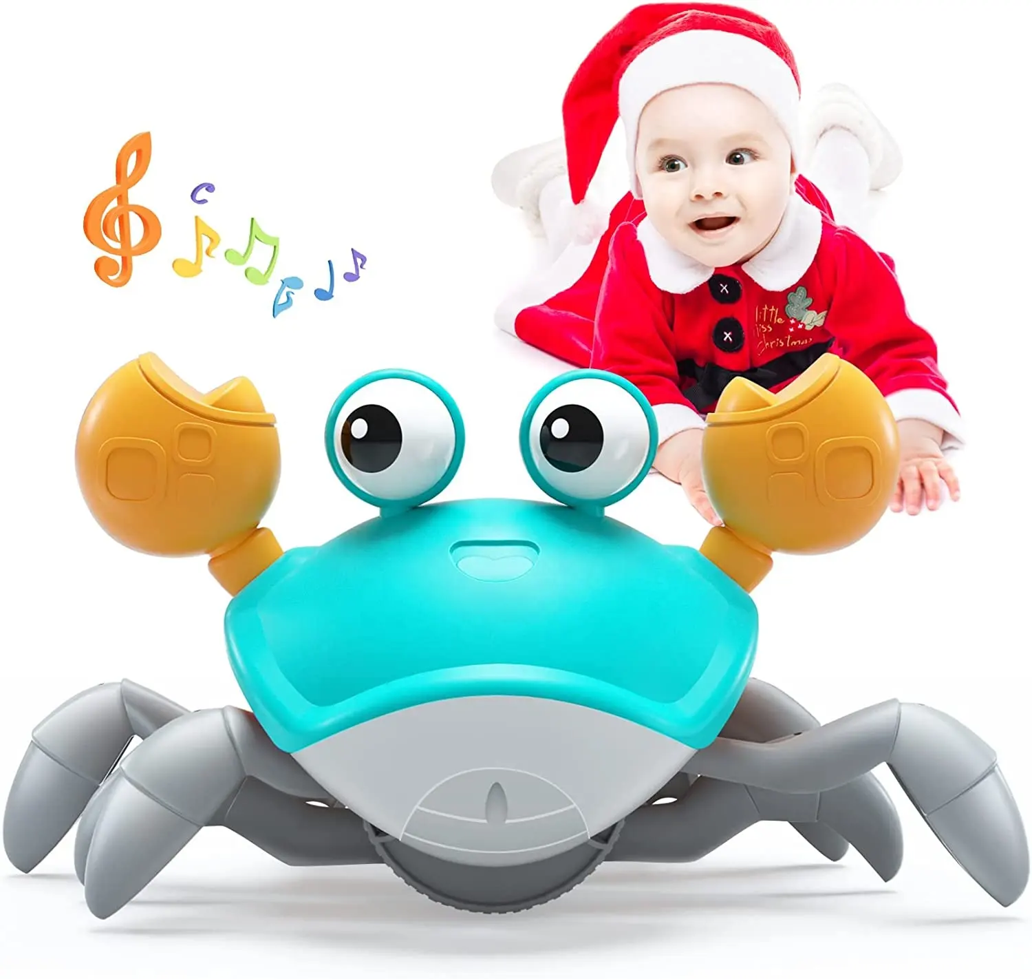 USB Rechargeable Crawling Crab Baby Toy Cute Dancing Walking Moving Sensory Induction Crabs with Light Up Music for Toddler
