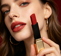 Rouge à lèvres mat carré longue tenue, anti-transfert, soyeux, haute pigmentation, hydratant, avec un fini noir et or élégant