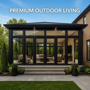 Véranda multifonctionnelle en alliage d'aluminium noir, extension de jardin, serre en <span class=keywords><strong>verre</strong></span> haute résistance avec verrouillage multipoints sécurisé - Product Image 2