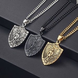 Fashion Gold PVD Plated Waterproof Stainless Steel St. <strong>Michael</strong> the Archangel Warrior Charm Pendant Necklace Gift for Men - Product Image 1