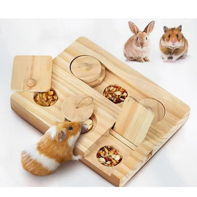 OEM/ODM kayu pemberi makan Hamster kayu interaktif memanjakan hewan peliharaan mencari makan permainan edukasi mainan tupai meja piknik