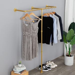 औद्योगिक पाइप कपड़े शेल्फ भारी शुल्क दीवार घुड़सवार लोहे के पाइप फिटिंग परिधान बार खुदरा प्रदर्शन धातु रैक कोठरी भंडारण - Product Image 6