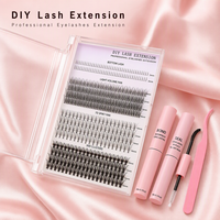 Kit de Cils en Grappes 4 Styles Mixtes avec Colle et Scellant 5ml, Applicateur Plateau Rose, OEM ODM Étiquette Personnalisée, Fournisseur en Gros, Distributeur de Cils