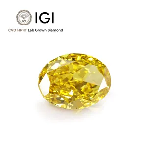 HTHP CVD Lab Yellow Diamoand 0.5ct 1ct 2ct 3ct Fancy Vivid Color Loose Diamond IGI GIA Certified VVS VS Lab Grown Diamond
