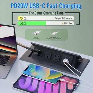 OEM đen chúng tôi tiêu chuẩn hội nghị bảng damped mềm mở <span class=keywords><strong>Pop</strong></span> <span class=keywords><strong>Up</strong></span> ổ cắm sàn bảng ổ cắm với 3AC Ổ cắm điện USBC sạc - Product Image 5