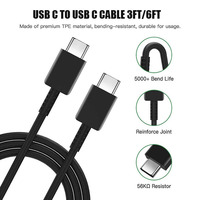 Kabel Pengisian Daya Super Cepat 25W Tipe C Hitam USB C ke USB C untuk Samsung Galaxy iPhone 16 15 Pro Max iPad