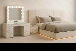 Modern Luxury 4-Piece Twin Bedroom Set <b>White</b> Finish with Storage Bed Dresser <b>Wardrobe</b> & Nightstand MDF <b>Wood</b> Style King Size - Product Image 6