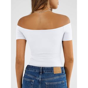 Haut court à épaules dénudées pour femme, manches courtes, tricoté, style Y2K, décontracté, à porter au quotidien, blanc - Product Image 4