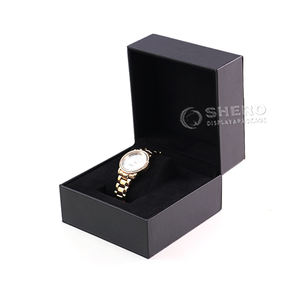 High Quality Pu <b>Leather</b> & Velvet Rectangle Square <b>Watch</b> <b>Box</b> Black Color Luxury Packaging - Product Image 4
