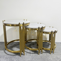 Meubles de salon en gros d'usine : Table basse moderne, table d'appoint en verre, table centrale en acier inoxydable (lot de 3) pour salon