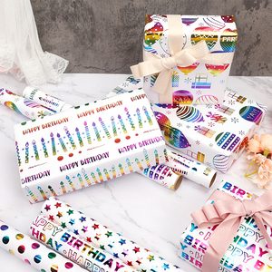 Rollo de papel de regalo de lujo con logotipo de marca personalizado, 80g, estampado de papel de regalo de cumpleaños para embalaje, papel de regalo - Product Image 3