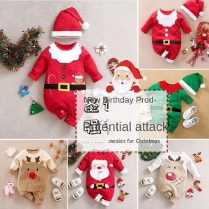 Combinaison de Noël pour bébé style coréen, style automne, grenouillère du Nouvel An transfrontalière, en coton à manches longues, pull avec capuche amovible - Product Image 2