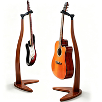 Support de Guitare Auto-Lock en Bois Massif Sapele avec Base Sirène pour Guitares Acoustiques et Électriques, Présentoir Personnalisable avec Logo