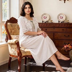Pijama de una Pieza para Mujer, de Viscosa y Algodón, con Encaje, Transpirable, de Secado Rápido, Estilo Vacacional, para Otoño/Primavera/Verano - Product Image 1