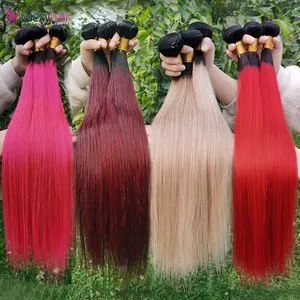 Günstige 1b Pink Red Ginger 99J Ombre farbige brasilia nische Jungfrau Echthaar Bundle Body Wave Haar verlängerung Curly Hair Weave