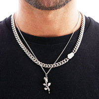 Collier à pendentif personnalisé en acier inoxydable plaqué or 18 carats avec fleur de rose pour hommes