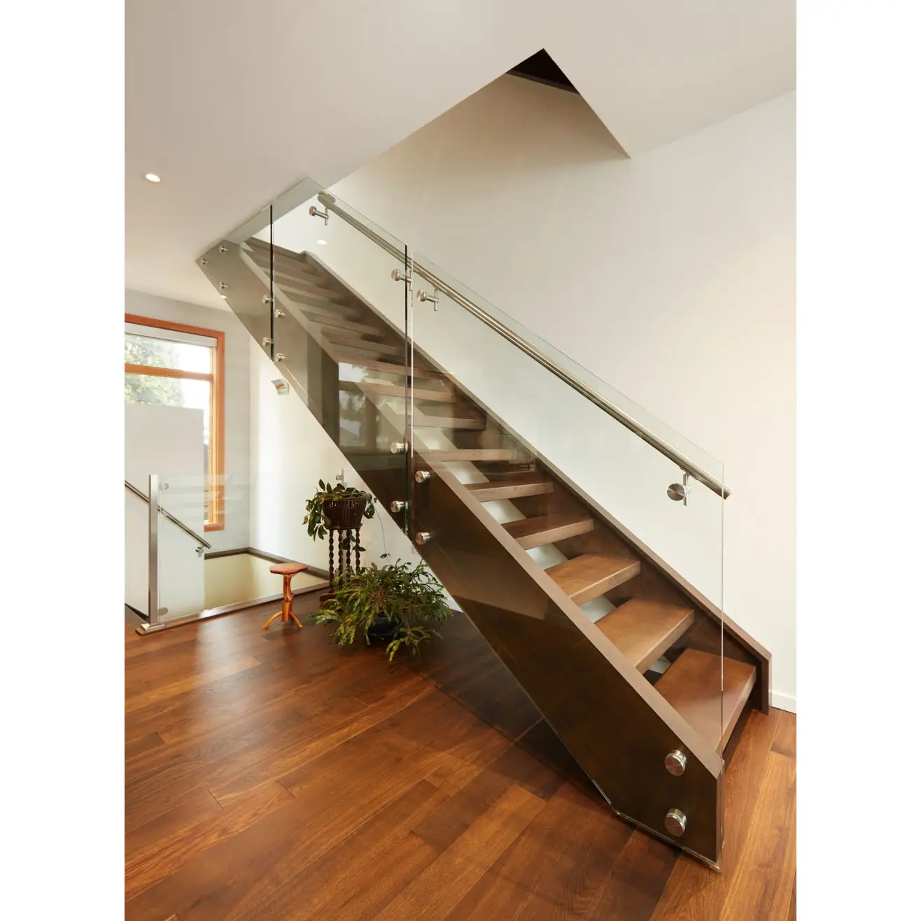 Barandilla de acero inoxidable moderna, balaustrada con barandillas de madera para escaleras