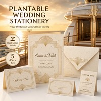 Art Deco Yacht Hochzeits-Set Pflanzbares Samenpapier-Set mit Champagner-Linienkunst Fünfteiliges Großhandels-Art-Deco-Hochzeits-Kit