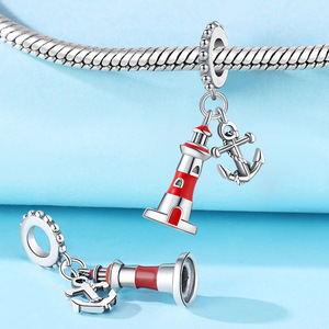 Breloque ancre tour de garde perlée en cuivre blanc, en stock, design original, bijou DIY polyvalent, accessoire, pendentif pour femme - Product Image 5