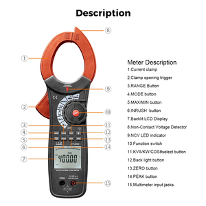 Hochpräzises 1500A-Klemmmessgerät Multifunktion ales Elektriker prüfgerät Echte RMS-Einschalt strom funktion 220V Spannung - Product Image 4