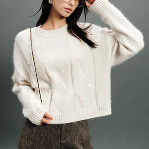 Moda de manga larga de algodón labios Jacquard Mardi Gras suéteres de mujer de punto púrpura verde dorado Color Mardi Gras suéteres de mujer - Product Image 2