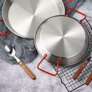 Đôi xử lý thép không gỉ Tây Ban Nha hải sản <span class=keywords><strong>Pan</strong></span> vòng kim loại thực phẩm Baking <span class=keywords><strong>Pan</strong></span> thép không gỉ thực phẩm tấm với xử lý - Product Image 6