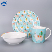 Excellent Ensemble d'Assiettes en Céramique pour Enfants à Motif Alpaga, Écologique et Durable, Vaisselle en Porcelaine, Boîte Colorée
