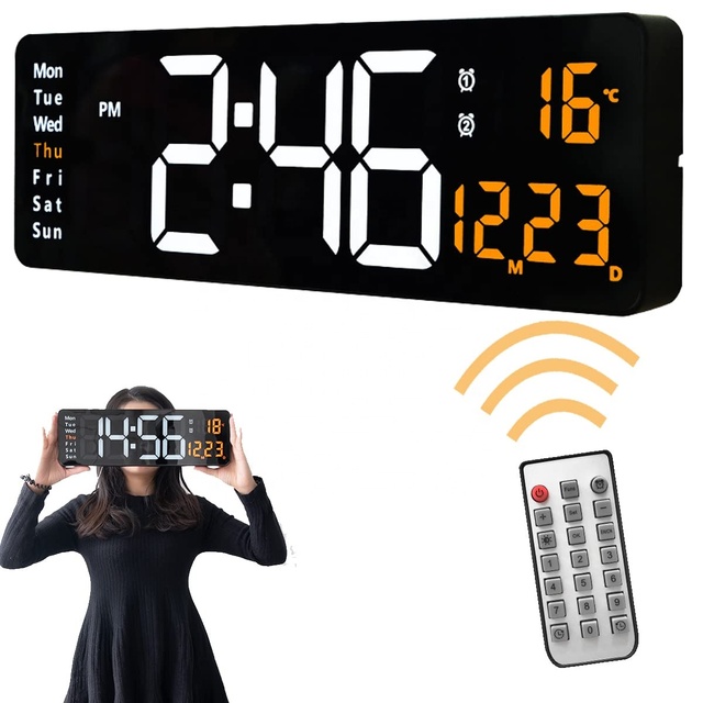 15.8 Inches LED Wall Clock Timing&Countdown/Auto Brightness Remote Control Wall Mount Alarm Clock Smart Switch