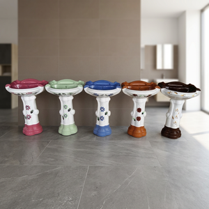 Lavabo de Cerámica Color Madera Rústica Serena con Pedestal, Lavabo de Baño Montado en la Pared con Pedestal Completo - Product Image 2