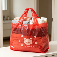 Sac en plastique HDPE imprimé ours rouge et cœur, sac de courses pour marché aux puces, sac de transport pour articles d'occasion