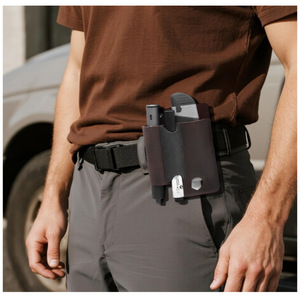 Crazy Horse leather EDC <b>tool</b> <b>case</b> with multiple compartments, waist-mounted flashlight holster, outdoor tactical storage waist - Product Image 4