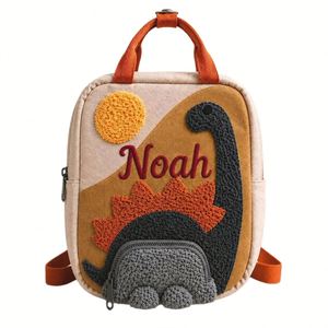 Mochila de dinosaurio para niños, bolsa de lona con nombre bordado personalizado, regalo duradero y lindo de aventura con dinosaurios para niños - Product Image 1