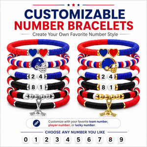 Ice Hockey Merch Number Bracelet <b>Set</b> Team Color Heishi <b>Beaded</b> Sports Fan Bracelet Hockey Jewelry Gift for Women - Product Image 2