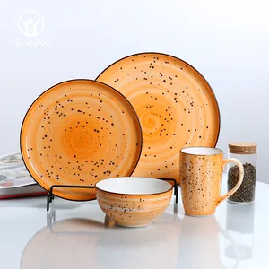 Latest popular color orange fashion modern living ceramic dinner plates dinnerware sets for tableware