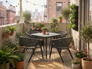 Ensemble de salle à manger de luxe 5 pièces noir pour patio, mobilier d'extérieur pour <span class=keywords><strong>jardin</strong></span> et véranda, <span class=keywords><strong>table</strong></span> en aluminium et 4 chaises en corde - Product Image 2