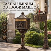 Boîte aux lettres extérieure robuste en aluminium moulé avec décor vintage en relief et poteau de support résistant à la rouille pour les jardins de villas