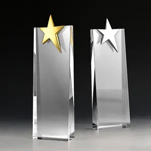 Business Meeting Gift Metal Star Custom UV Printing Award Crystal Trophy Manufacture